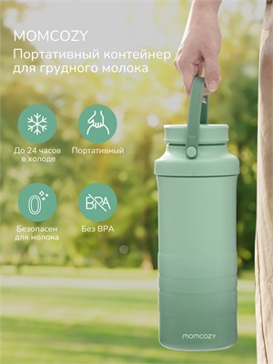 Мамкози представляет термоконтейнер для хранения и заморозки грудного молока, который включает в себя две бутылочки объемом 300 мл, идеально подходящий для переноски 1000025988