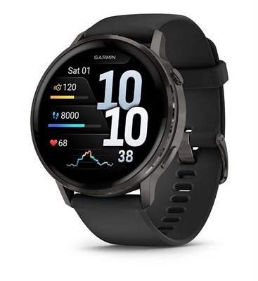 Часы GARMIN VENU 4 с дисплеем Amoled, диаметром 45 мм, в черном цвете с черным силиконовым ремешком, модель 010-03014-00 1000026508