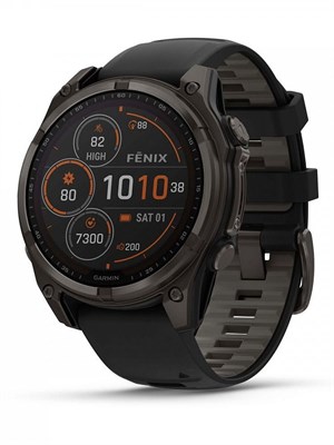 Часы Garmin Fenix 8 47 мм Solar с титановым угольно-серым DLC корпусом, с черным ремешком и сапфировым стеклом, имеют модельный номер 010-02906-11 1000026511