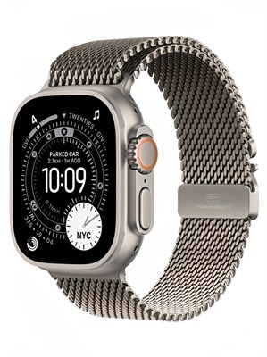 Apple Watch Ultra 3 (2025) с диаметром 49 мм, оснащенные функциями GPS и Cellular, выполнены из натурального титана с миланской петлей из натурального титана, ремешок размером L. 1000026714