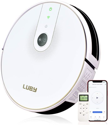 Робот-пылесос LUBY HI5 для уборки шерсти животных с ковров и полов, белый, высокая автономность, дистанционное управление через приложение, самозарядка, 100 минут работы от батареи, белый с цветочным рисунком. 1000027996