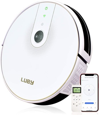 Робот-пылесос LUBY HI5 для уборки шерсти животных с ковров и полов, белый, высокая автономность, дистанционное управление через приложение, самозарядка, 100 минут работы от батареи, белый с цветочным рисунком. 1000028032