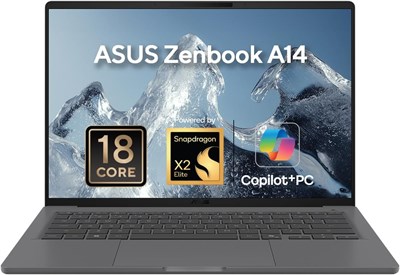 Ноутбук ASUS Zenbook A14 AI (исландский серый) | Snapdragon X2 Elite, 18-ядерный процессор, 14-дюймовый OLED-дисплей WUXGA, 16 ГБ оперативной памяти LPDDR5, SSD-накопитель 1 ТБ, графический процессор Qualcomm Adreno, нейронный процессор Qualcomm Hexagon с 1000028412