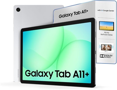 Планшет Samsung Galaxy Tab A11+, 27,82 см (11 дюймов), 6 ГБ ОЗУ, 128 ГБ памяти, частота обновления 90 Гц, искусственный интеллект с Google Gemini, Dolby Atmos, четыре динамика, Wi-Fi + 5G, серебристый 1000028646