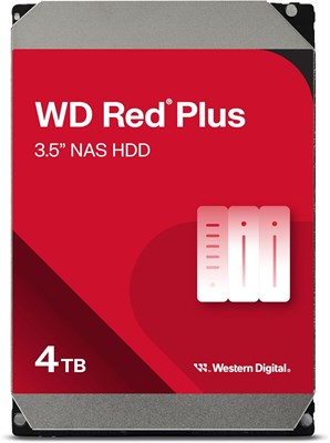 Внутренний жесткий диск WD Red Plus 4 ТБ для сетевого хранилища (NAS) — 3,5 дюйма, скорость вращения 5400 об/мин, SATA 6 Гбит/с, CMR, кэш 256 МБ 1000027481