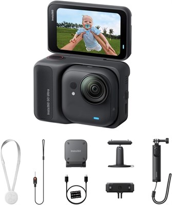 Insta360 GO Ultra Creator Bundle Midnight Black - миниатюрная камера 4K с функцией съемки без помощи рук, легкая и портативная, подходит для съемки в условиях низкой освещенности, может крепиться где угодно, оснащена стабилизацией FlowState, время работы 1000030113