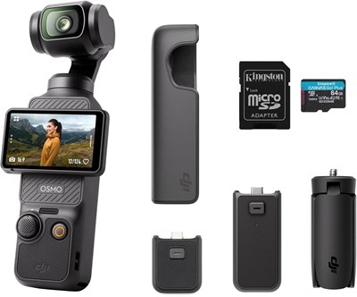 DJI Osmo Pocket 3 Capture More Combo — камера для видеоблогинга с 1-дюймовым CMOS-сенсором и возможностью записи видео 4K/120 кадров в секунду, 3-осевой стабилизацией, быстрой фокусировкой, отслеживанием лиц/объектов и 2-дюймовым поворотным сенсорным экра 1000030119