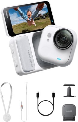 Комплект Insta360 GO Ultra Essentials (арктический белый) — миниатюрная 4K-камера для съемки без помощи рук, легкая и портативная, обеспечивает превосходное качество съемки в условиях низкой освещенности, может крепиться где угодно, оснащена стабилизацией 1000030241