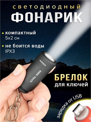 Фонарик-брелок с LED-освещением, работающий от аккумулятора и оснащенный встроенным портом USB для зарядки 1000030524