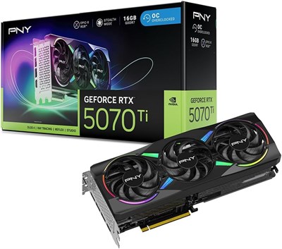 Видеокарта PNY GeForce RTX™ 5070Ti 16GB ARGB OC с тремя вентиляторами и поддержкой DLSS 4 1000030646
