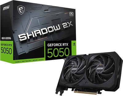 Видеокарта MSI Gaming RTX 5050 8G Shadow 2X OC (8 ГБ GDDR6, 128-бит, экстремальная производительность: 2617 МГц, DisplayPort x3 2.1a, HDMI 2.1b, архитектура NVIDIA Blackwell) 1000030659