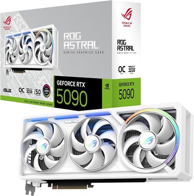 Видеокарта ASUS ROG Astral GeForce RTX 5090 32GB GDDR7 White OC Edition Gaming Quad Fan (NVIDIA DLSS 4, 3.8-слотовая конструкция, PCIe 5.0, 3X DP 2.1b, 2X HDMI 2.1b, белая, ROG-ASTRAL-RTX5090-O32G-WHITE) 1000030678