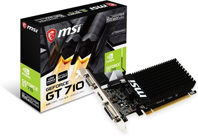 Видеокарта MSI NVIDIA GEFORCE GT 710 2GD3H LP, 2 ГБ DDR3, 954 МГц, низкопрофильная, низкое энергопотребление, VGA, DVI-D, HDMI, HTPC, бесшумная пассивная система охлаждения без вентилятора 1000030702