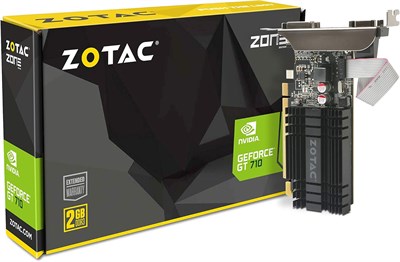 Видеокарта ZOTAC GeForce GT 710 2GB DDR3 PCI-E2.0 DL-DVI VGA HDMI с пассивным охлаждением, однослотовая, низкопрофильная (ZT-71302-20L) 1000030714