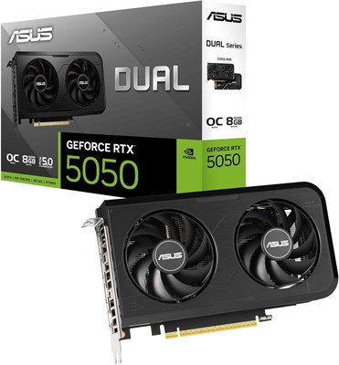 Видеокарта ASUS Dual GeForce RTX 5050 8GB GDDR6 OC Edition Gaming (Nvidia GeForce RTX5060 DLSS 4, 2,5-слотовая конструкция, PCIe 5.0, 3X DisplayPort 2.1b, 1x HDMI 2.1b, DUAL-RTX5050-O8G) 1000030720