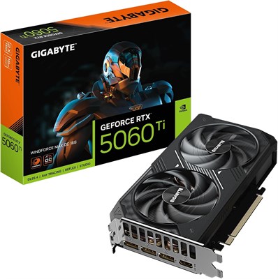 Видеокарта Gigabyte GeForce RTX 5060 Ti WINDFORCE MAX OC 16G - 16 ГБ GDDR7, 128-бит, PCI-E 5.0, тактовая частота ядра 2587 МГц, 3 x DP, 1 x HDMI, NVIDIA DLSS 4, GV-N506TWF2MAX OC-16GD 1000030725