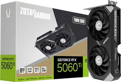 Видеокарта ZOTAC Gaming Geforce RTX 5060 Ti Twin Edge — черная | 8 ГБ | DLSS 4 | GDDR7 | Система охлаждения Icestorm 2.0 | Двойной вентилятор | ZT-B50610E-10M | Единственная видеокарта с 5-летней гарантией 1000030758
