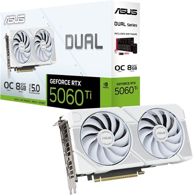 Видеокарта ASUS DUAL 5060TI OC EDITION 8GB GDDR7 WHITE PCIE5.0 2 FAN GAMING GRAPHIC CARD, DUAL-RTX5060TI-O8G-WHITE, 90YV0MP5-M0NA00, 199291177338, 4711636177337 1000030782