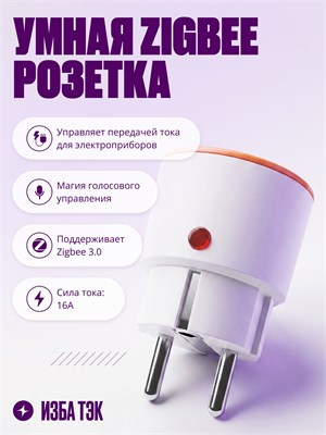 Умная розетка Zigbee имеет мощность 16А и оснащена таймером, функцией отслеживания электропотребления, голосовым управлением и защитой от детей 1000032404