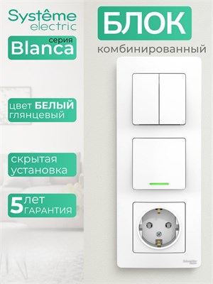 Розетка Systeme Electric BLANCA BLNBS101101, выключатель двойной, выключатель с подсветкой BLNBS101211 1000032659