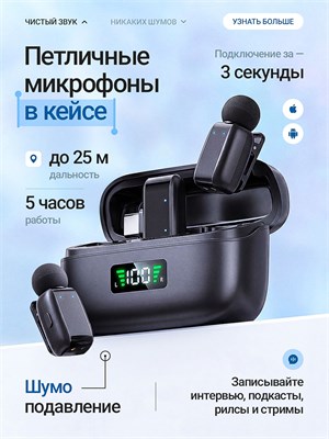 Два беспроводных микрофона с шумоподавлением, предназначенных для использования с айфоном, включают в себя петлички 1000033734