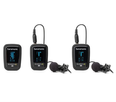 Беспроводной набор Saramonic Blink500 ProX B2, включающий два передатчика и один приемник, работает на частоте 2.4 ГГц и подходит для использования с разъемами 3.5 мм TRS / TRRS 1000033941