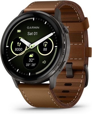 GARMIN Venu 4-45 мм, коричневый кожаный ремешок | Смарт-часы с AMOLED-дисплеем и GPS, до 12 дней автономной работы | Расширенные функции для здоровья и фитнеса | Яркий светодиодный фонарик, расширенное отслеживание сна 1000034142