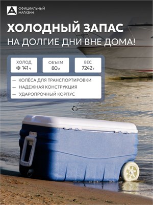 Термосумка вместимостью 80 литров, производства фирмы Арктика 2000, предназначена для использования в автомобиле и во время экспедиций. Цвет - синий 1000034457
