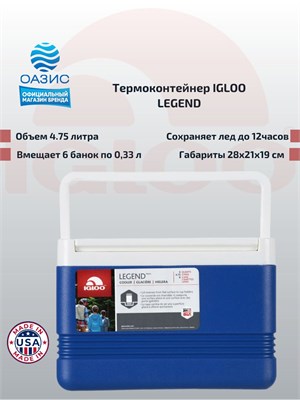 Термосумка объемом 4 литра от Igloo подходит для хранения льда, для пикника или дачи и имеет синий цвет 1000034490
