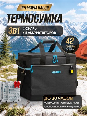 Сумка для пикника объемом 42 литра Weekend, цвета темно-серый/черный, с пятью холодильными аккумуляторами, в комплекте фонарь. Размеры 42х30х36 см, производитель MORRO 1000034570