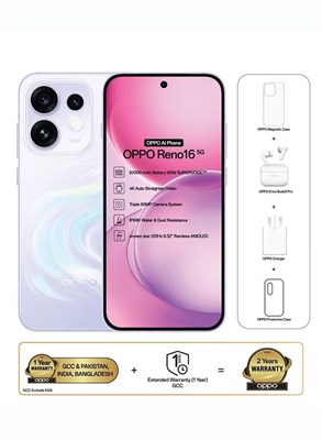 OPPO Reno16 AI Phone Dual SIM 5G Dream Purple 12GB RAM 256GB With OPPO Enco Buds3 Pro + OPPO Magnetic Case - Middle East Version 1000035232