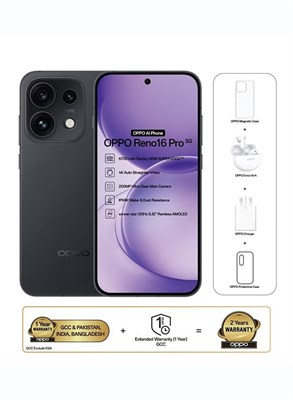 OPPO Reno16 Pro AI Phone Dual SIM 5G Staright Black 12GB RAM 512GB With OPPO Enco Air4 + OPPO Magnetic Case - Middle East Version 1000035327