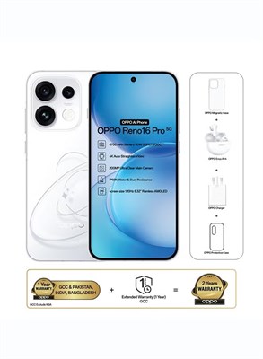 OPPO Reno16 Pro AI Phone Dual SIM 5G Pop White 12GB RAM 512GB With OPPO Enco Air4 + OPPO Magnetic Case - Middle East Version 1000035330