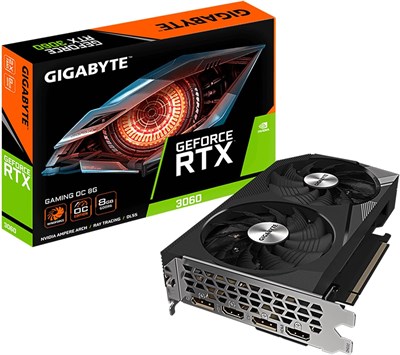 Видеокарта Gigabyte GeForce RTX 3060 Gaming OC 8G (rev. 2.0), 2 вентилятора WINDFORCE, 8 ГБ 128-битной памяти GDDR6, GV-N3060GAMING OC-8GD REV2.0 1000036224