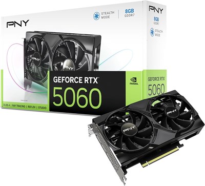 Видеокарта PNY GEFORCE RTX™ 5060 8GB с двумя вентиляторами и поддержкой DLSS 4 1000036225
