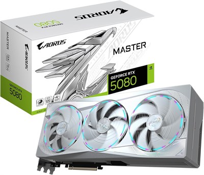 Видеокарта GIGABYTE AORUS GeForce RTX 5080 Master ICE 16G, система охлаждения WINDFORCE, 16 ГБ 256-битной памяти GDDR7, GV-N5080AORUSM ICE-16GD 1000036228