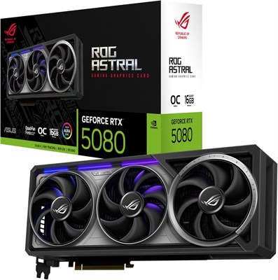 Видеокарта ASUS ROG Astral GeForce RTX™ 5080 OC Edition Gaming (PCIe® 5.0, 16 ГБ GDDR7, HDMI®/DP 2.1, 3,8-слотовая конструкция, 4 вентилятора, вентиляторы Axial-tech, запатентованная испарительная камера, термопрокладка с фазовым переходом для графическог 1000008693