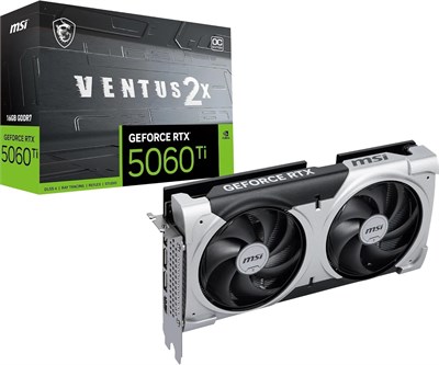 Видеокарта MSI GeForce RTX 5060 Ti 16G VENTUS 2X OC PLUS - графический процессор RTX 5060 Ti, 16 ГБ GDDR7 (28 Гбит/с/128-бит), PCIe 5.0 - двухвентиляторная система охлаждения (2 вентилятора STORMFORCE) - HDMI 2.1b, DisplayPort 2.1b 1000036294