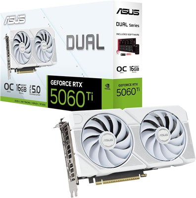 Видеокарта ASUS DUAL 5060TI OC EDITION 16GB GDDR7 WHITE PCIE5.0 2 FAN GAMING GRAPHIC CARD, DUAL-RTX5060TI-O16G-WHITE, 90YV0MH6-M0NA00, 199291179974, 4711636179973 1000036298