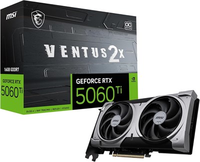 Видеокарта MSI Gaming RTX 5060 Ti 16G Ventus 2X OC Plus (16 ГБ GDDR7, 128-бит, экстремальная производительность: TBA МГц, DisplayPort x 3 2.1a, HDMI 2.1b, архитектура NVIDIA Blackwell) 1000036304