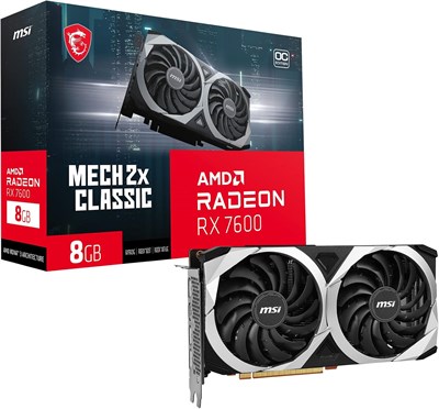 Видеокарта MSI Gaming Radeon RX 7600 128-бит 8 ГБ GDDR6 DP/HDMI с двумя вентиляторами Torx 3.0, поддержкой FreeSync, DirectX 12, VR Ready и разгоном (RX 7600 MECH 2X Classic 8G OC) 1000036318