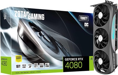 Видеокарта Zotac Gaming GeForce RTX 4080 16GB Trinity OC GDDR6X 256-bit 22.4 Gbps PCIE 4.0, система охлаждения IceStorm 2.0 Advanced Cooling, RGB-подсветка Spectra 2.0, модель ZT-D40810J-10P 1000036329