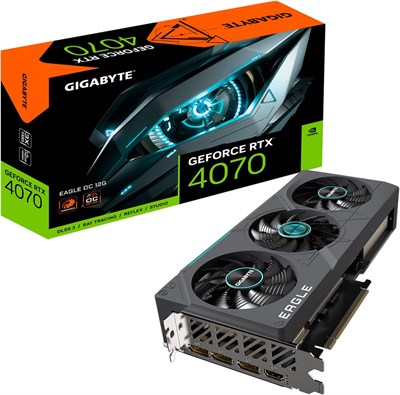 Видеокарта GIGABYTE GeForce RTX 4070 Eagle OC 12G, 3 вентилятора WINDFORCE, 12 ГБ 192-битной памяти GDDR6X, GV-N4070EAGLE OC-12GD 1000036330