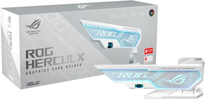 Держатель для видеокарты ASUS ROG Herculx, белый (высота поддержки 72-128 мм, встроенный 3D ARGB-элемент, Aura Sync, с уровнем, белый) 1000036335