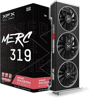 Видеокарта XFX Speedster MERC319 Radeon RX 6750XT Black Gaming с 12 ГБ GDDR6 и HDMI 3xDP, AMD RDNA 2 RX-675XYTBDP 1000036365