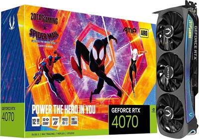 Видеокарта Zotac Gaming GeForce RTX 4070 AMP AIRO, вдохновленная фильмом «Человек-паук: Через вселенные», в комплекте с моделью ZT-D40700F-10SMP 1000036382