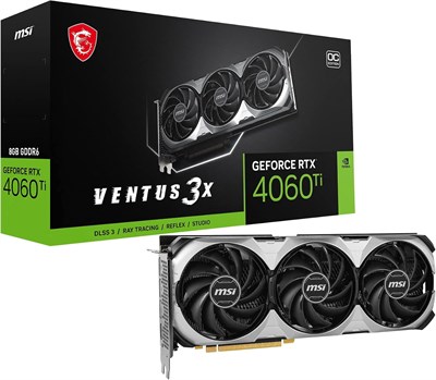 Видеокарта MSI Gaming GeForce RTX 4060 Ti 8GB GDRR6 128-Bit HDMI/DP Nvlink TORX Fan 4.0 Ada Lovelace Architecture (RTX 4060 Ti Ventus 3X 8G OC) 1000036391