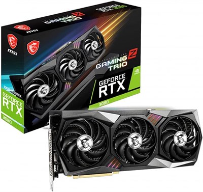 Видеокарта MSI Nvidia Geforce RTX 3080 Gaming Z Trio 10G LHR (VGA), 10 ГБ GDDR6X, 320-бит, скорость памяти 19 Гбит/с, тактовая частота в режиме Boost 1830 МГц, интерфейс PCI Express Gen 4 1000036396