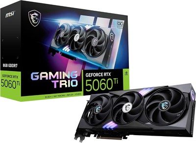 Видеокарта MSI Gaming RTX 5060 Ti 8G Gaming Trio OC (8 ГБ GDDR7, TBA-бит, экстремальная производительность: TBA МГц, DisplayPort x3 2.1a, HDMI 2.1b, архитектура NVIDIA Blackwell) 1000036397