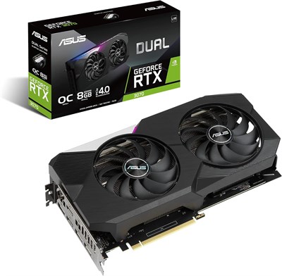 Видеокарта ASUS Dual NVIDIA GeForce RTX 3070 V2 OC Edition Gaming (PCIe 4.0, 8 ГБ памяти GDDR6, LHR, HDMI 2.1, DisplayPort 1.4a, конструкция вентилятора Axial-tech, двойной BIOS, защитная задняя панель) 1000036399